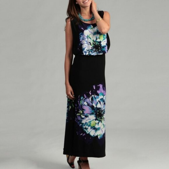 SANDRA DARREN Black Floral Maxi Dress - Picture 1 of 1